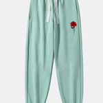 Rose Print Cotton Blend Jogger Pants