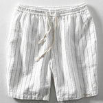 Linen Cotton Blend Drawstring Striped Shorts