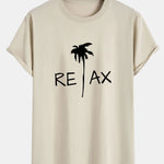 Relax Palm Tree Print Cotton Arc Hem T-Shirt