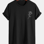 Regular Fit Simple Rose Print Cotton T-Shirt