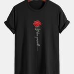 Regular Fit Rose Slogan Print Cotton T-Shirt