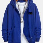 Black Cat Print Relax Fit Zip Hoodie