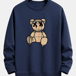 Plaid Pattern Dissolving Bear Print Relax Fit Sweatshirt