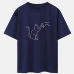 Fist Bump Cat Print Drop Shoulder Oversize T-Shirt