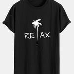 Relax Palm Tree Print Cotton Arc Hem T-Shirt