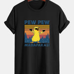 Regular Fit PEW PEW MADAFAKAS Duck Print Cotton T-Shirt