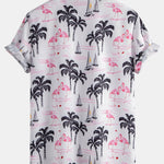 Palm Tree Flamingo Print Button Up Shirt & Swim Shorts