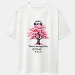 Tokyo Cherry Blossoms Print Drop Shoulder Oversize T-Shirt