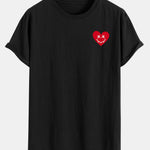 Heart Smiley Face Print Cotton Arc Hem T-Shirt