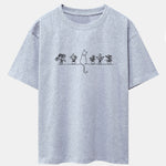 Cat Potted Plant Print Drop Shoulder Oversize T-Shirt