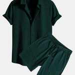 Muscle Fit Ribbed Button Up Shirt & Shorts