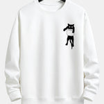 Pocket Cat Print Relax Fit Sweatshirt