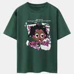 Cartoon Character Newspaper Print Drop Shoulder Oversize T-Shirt