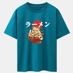 Ramen Cat Print Drop Shoulder Oversize T-Shirt