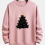 Black Cat Christmas Tree Print Relax Fit Sweatshirt