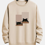 Black Cat Staring Print Relax Fit Sweatshirt