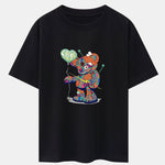Colorful Tattered Bear Print Drop Shoulder Oversize T-Shirt