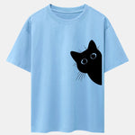 Black Cat Print Drop Shoulder Oversize T-Shirt