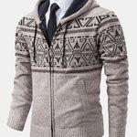 Aztec Geometric Pattern Zip Hooded Sweater