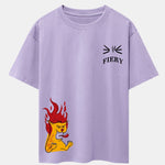 Fiery Cat Print Drop Shoulder Oversize T-Shirt