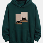 Black Cat Staring Print Relax Fit Hoodie