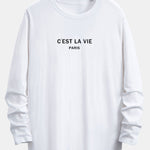 Long Sleeve Paris Slogan Print Cotton Arc Hem T-Shirt