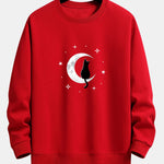 Black Cat On The Moon Print Relax Fit Sweatshirt