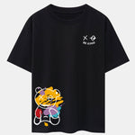 Graffiti Bear Print Drop Shoulder Oversize T-Shirt & Man Mid Length Shorts