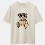 Plaid Pattern Dissolving Bear Print Heavy Weight Drop Shoulder Oversize T-Shirt