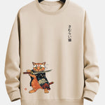 Samurai Warrior Cat Print Relax Fit Sweatshirt