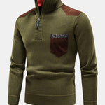Contrast Pocket Panel Half Zip Sweater
