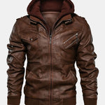 Detachable Hooded Zip Up PU Leather Jacket