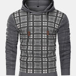 Slim Fit Knitted Plaid Paneled Hooded Sweater
