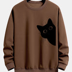 Black Cat Looking Out Print Relax Fit Sweatshirt
