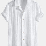 Geometric Jacquard Textured Cuban Shirt & Linen Cotton Blend Shorts