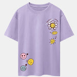Sun And Flowers Print Drop Shoulder Oversize T-Shirt
