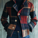 Chic Stand Collar Plaid Pattern Woolen Jacket
