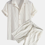 Geometric Jacquard Eyelet Cuban Shirt & Textured Shorts With Lining