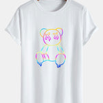 Multicolor Bear Print Cotton Arc Hem T-Shirt