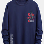 Long Sleeve Cherry Blossom Slogan Print Cotton T-Shirt