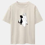 Ghost Black Cat Print Drop Shoulder Oversize T-Shirt