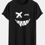 Smiley Face Print Cotton Arc Hem T-Shirt & Shorts