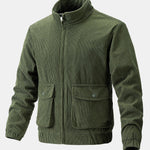 Funnel Neck Zipped Corduroy Jacket