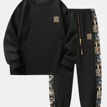 Relax Fit Long Sleeved Waffle T-Shirt & Bear Embroidery Waffle Jogging Pants