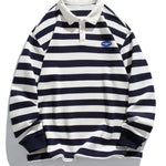 Relax Fit Waffle Striped Polo Sweatshirt