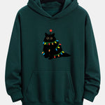 Colorful Light Black Cat Print Relax Fit Hoodie