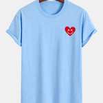 Regular Fit Heart Smiley Face Print Cotton T-Shirt