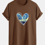 Regular Fit Starry Sky Heart Print Cotton T-Shirt