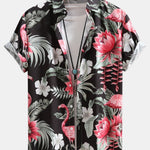 Flamingo Flower Print Button Up Shirt & Swim Shorts