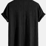 Knitted Geometric Rhombus Jacquard Cuban Shirt & Straight Leg Linen Pants